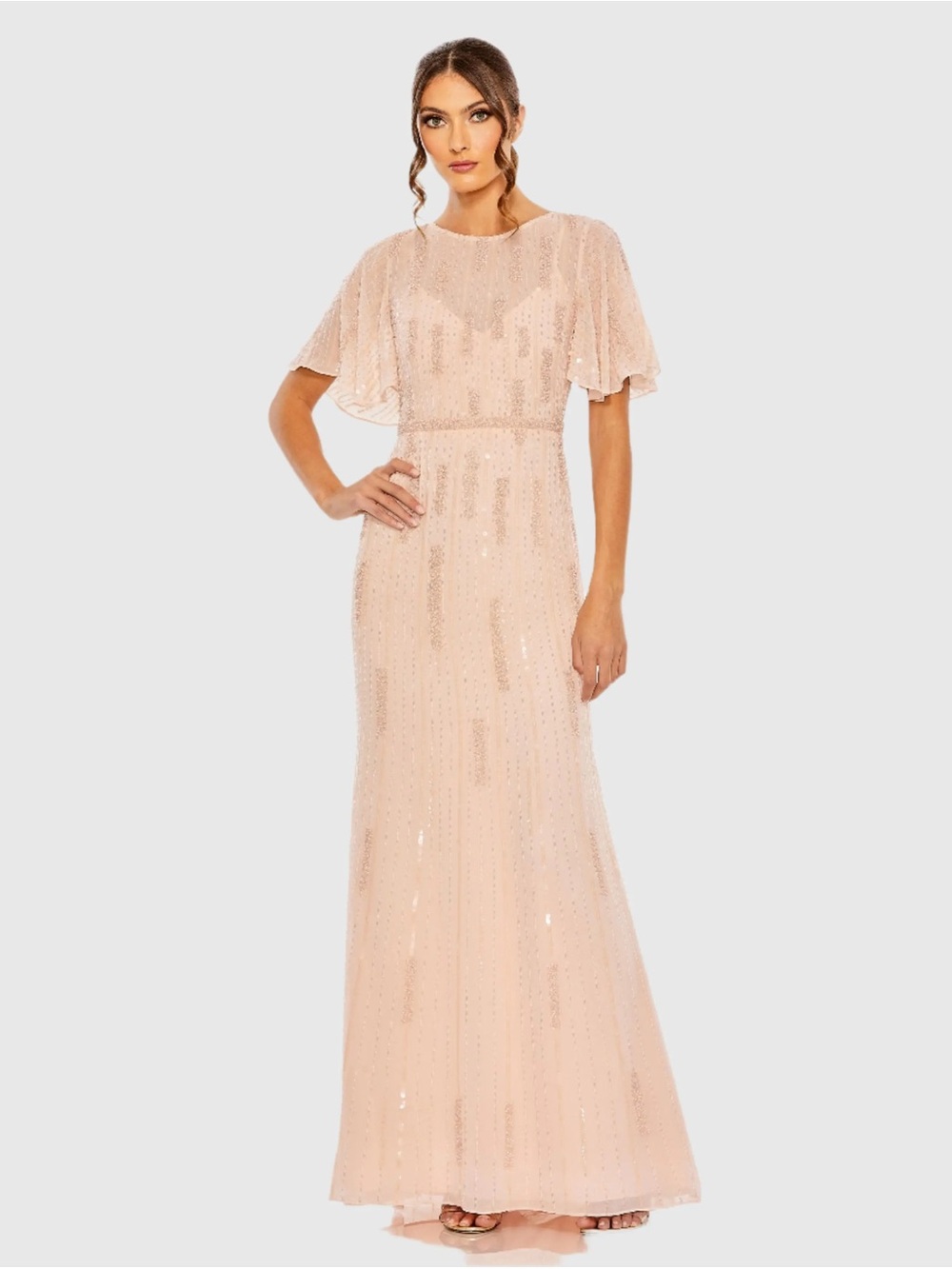 NWT Mac Duggal 11014 High Neck Flutter Sleeve Embellished Gown Rose SIZE 16 $628